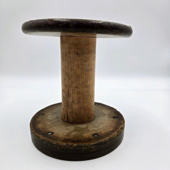 Wood Spool Vintage Primitive Wooden Thread Silk Wool Textile Industrial Bobbin - Picture 6 of 11